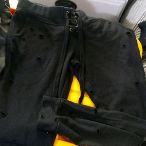 Black distressed joggers